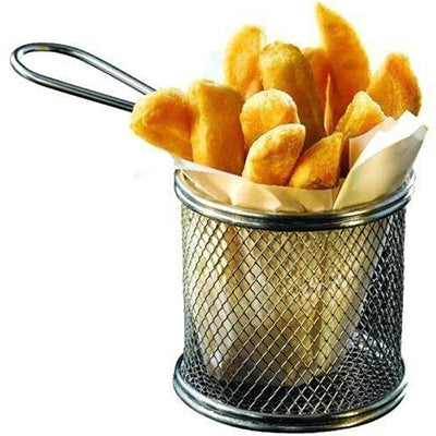 Mini Stainless Steel French Fries Basket – Square & Round Snack/Fries Serving  Basket with Handle for Kitchen, Café & Party Presentation